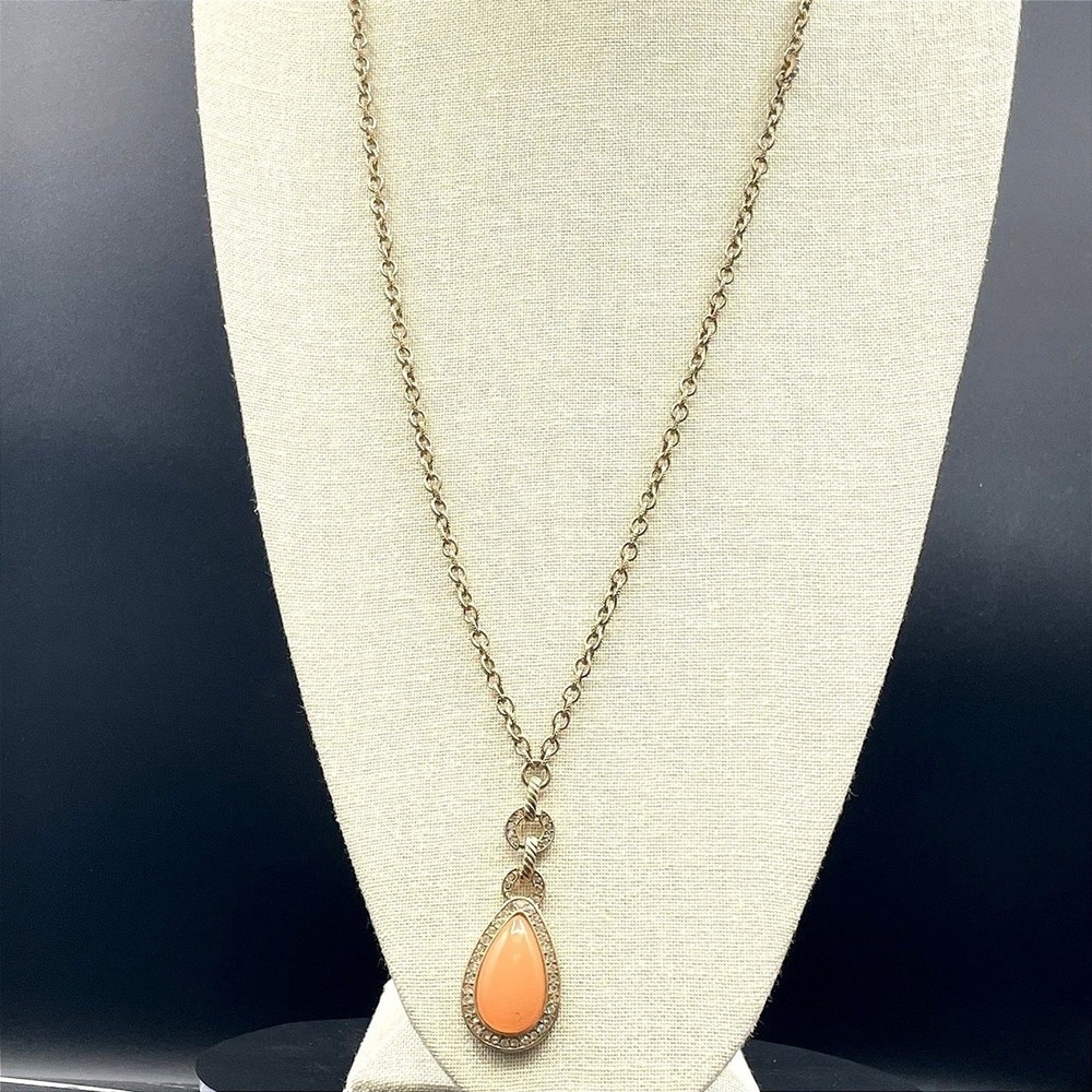Vintage Gold-Tone Rolo Link Chain Rhinestone Teardrop Pendant Necklace